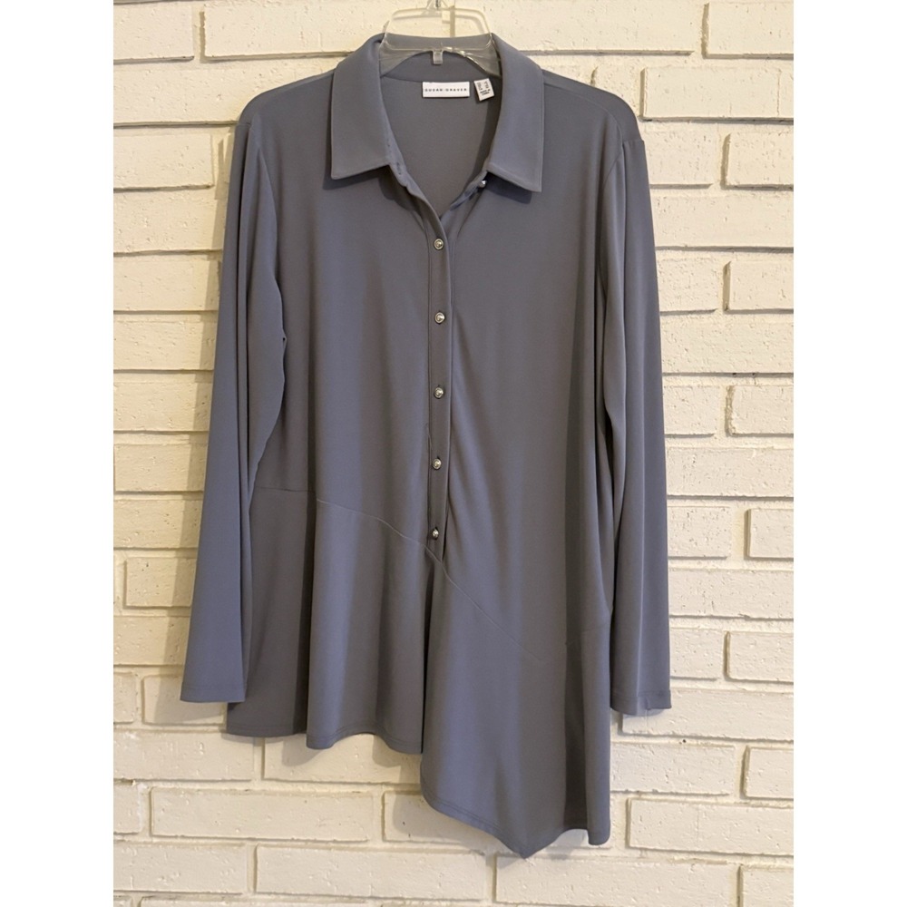 Susan Graver Textured Liquid Knit Asymmetrical Hem Tunic Gray Size Large